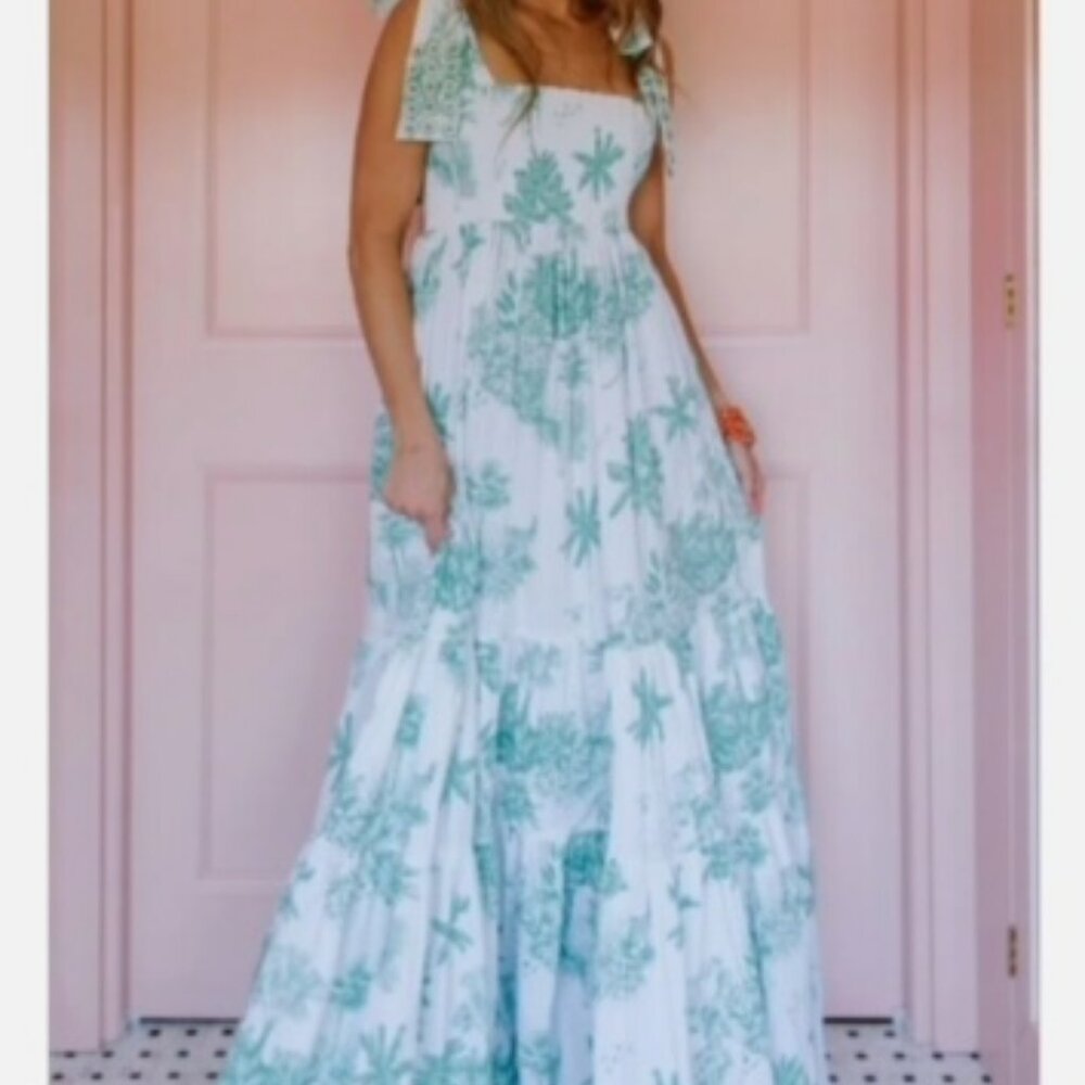 Sheridan French Kelly Dress Turquoise Toile Size SMALL